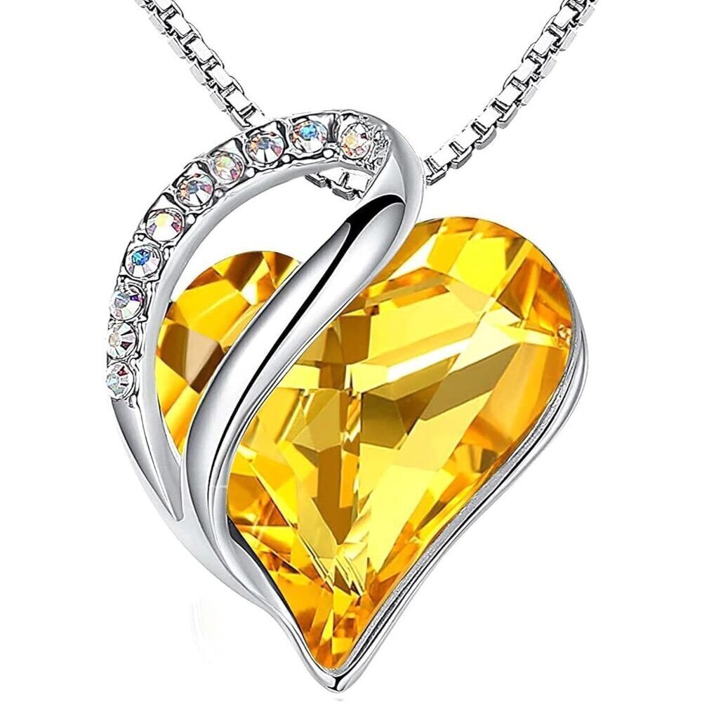 Infinity Love Birthstone Heart Pendant Citrine Yellow Necklace Women Mom Silver